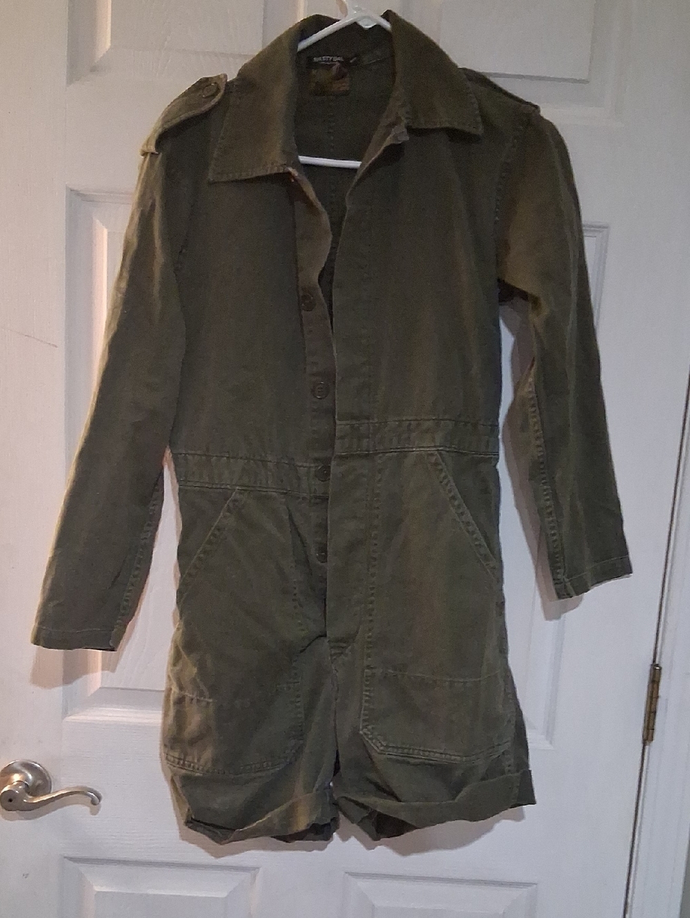 NWOT Womens Nasty Gal Olive Green Military  Long Sleeve Shorts Jumpsuit